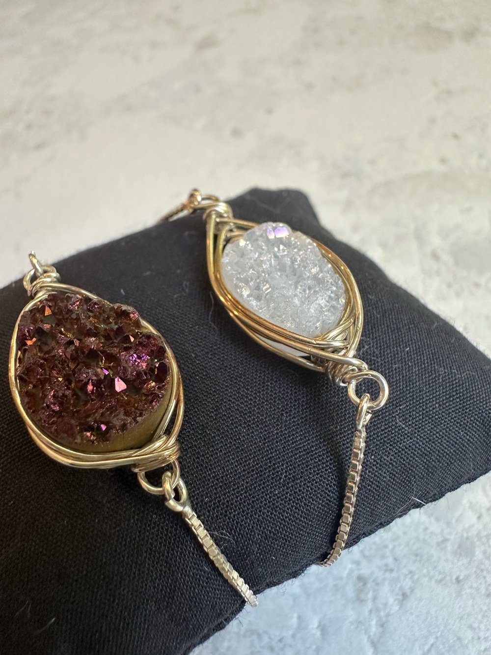 Druzy Gemstone Bracelet Bundle Set of 2 Sterling Silver Handmade Adjustable - Picture 7 of 9